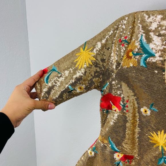 Lulu’s Let It Shine Gold Floral Embroidered Sequin Bodycon Dress - Picture 5 of 9